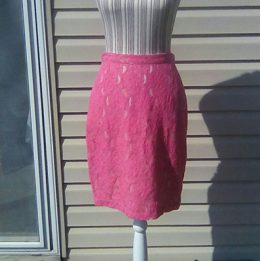 H&M Conscious Collection Pink Lace Overlay Lined Back Slit Skirt Size 8